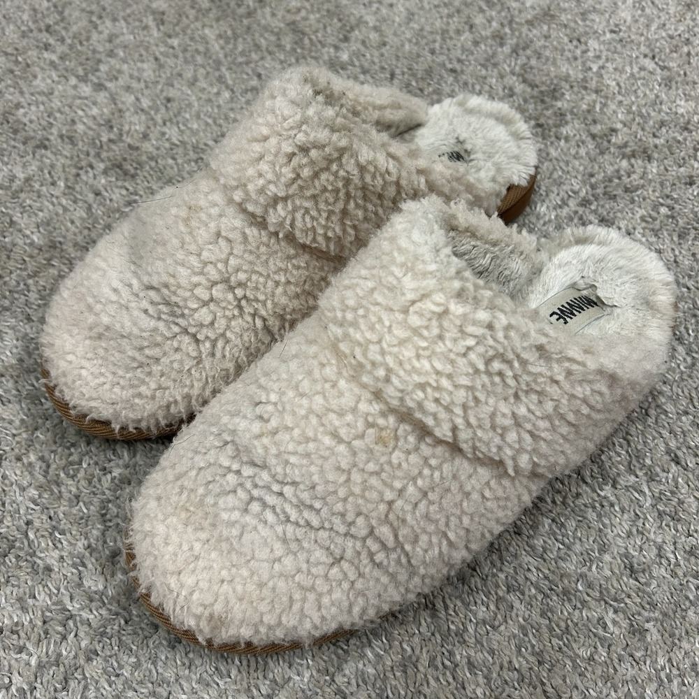 Minnetonka Sondra Slippers Women's 8M 44243 Faux Fur White Moccasion Slip‎ On